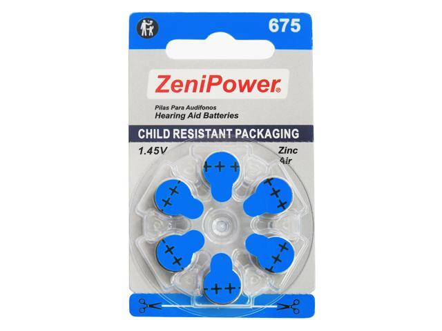 ZeniPower Size 675 PR44 1.45V Zinc Air Hearing Aid Batteries (Pack of 6)