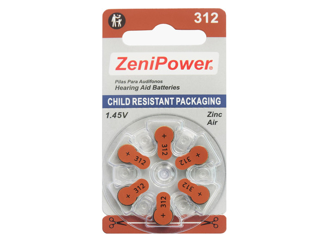 ZeniPower Size 312 PR41 1.45V Zinc Air Hearing Aid Batteries (Pack of 6)
