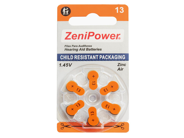 ZeniPower Size 13 PR48 1.45V Zinc Air Hearing Aid Batteries (Pack of 6)