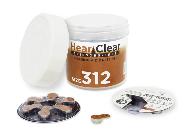 Hear Clear Size 312 [Scissor-Free] PR41 1.45V Zinc Air Hearing Aid Batteries Brown Tab (60 Pack)