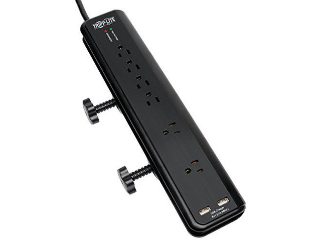 Tripp Lite 6 Outlet Surge Protector Power Strip Clamp Mount 6ft Cord 2100 Joules Dual USB & INSURANCE (TLP606DMUSB)