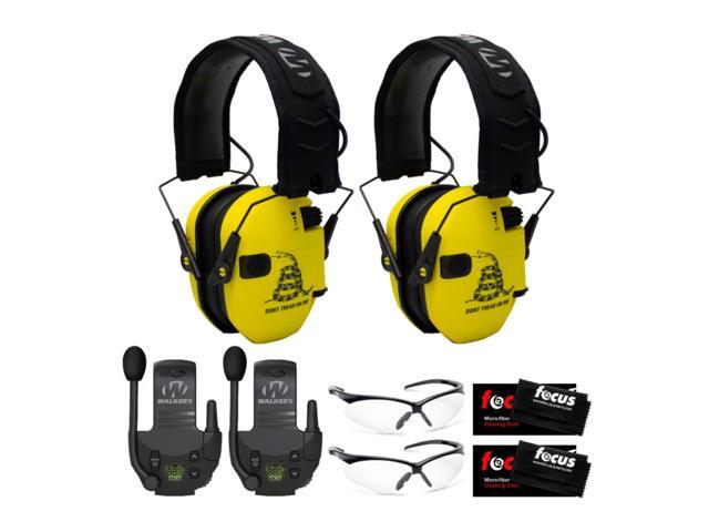 Walkerâs Razor Shooting Muff (DTOM Yellow) 2-Pack w/ Walkie Talkie & Glasses Kit