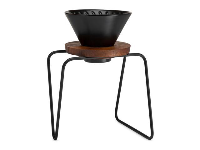 chefwave artisan series pour-over coffee maker set with ceramic cone, wood ring and stainless steel stand, 1-2 cup personal size