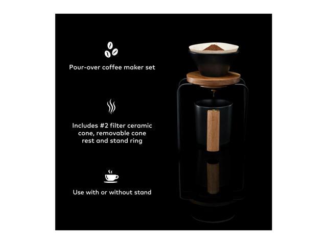 chefwave artisan series pour-over coffee maker set with ceramic cone, wood ring and stainless steel stand, 1-2 cup personal size