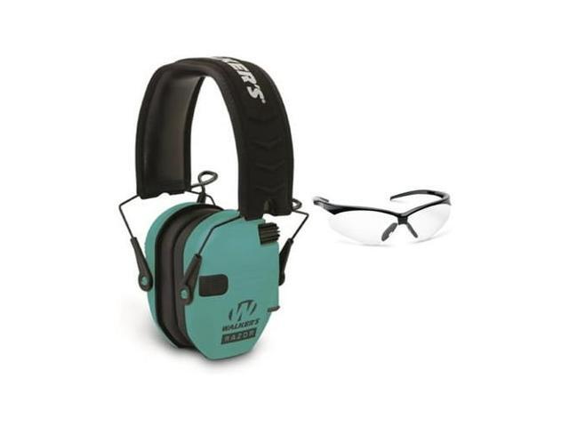 Walker's Razor Slim Electronic Shooting Range Earmuffs (Teal) and Glasses Kit