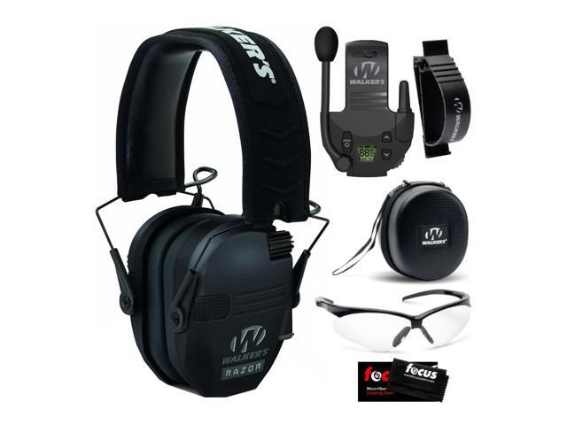Walker's Razor Slim Electronic Muff (Black) with Walkie Talkie Attachment Bundle