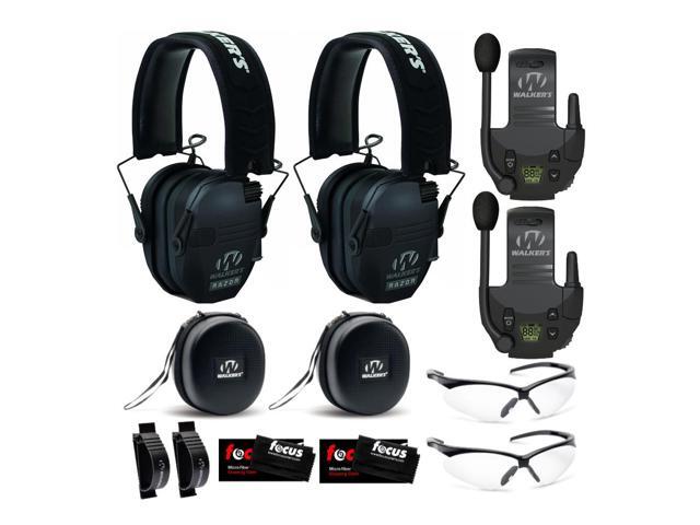 Walker's Razor Slim Electronic Muff (Black, 2-Pack) with Accessory Bundle