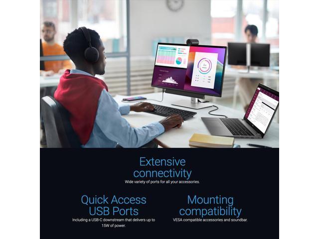 Dell P2425H 24-inch Class Full HD LED Monitors 16:9 Black and Silver Bundle with USB-C Cable and Cleaning Kit