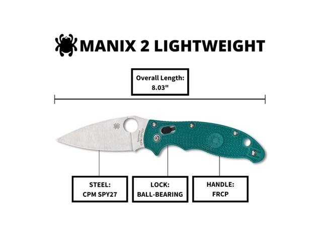 Spyderco Manix 2 3.37-Inch CPM SPY27 Steel Blade PlainEdge Foldable Knife with FRCP Handle (Blue)