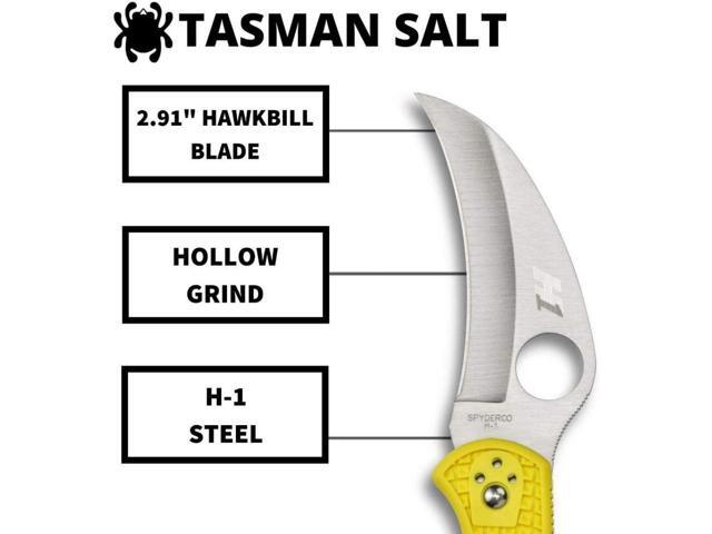 Spyderco Tasman Salt 2 Lightweight Folding Knife with H-1 Corrosion-Resistant Steel Hawkbill PlainEdge Blade and Yellow FRN Handle
