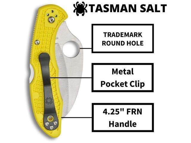 Spyderco Tasman Salt 2 Lightweight Folding Knife with H-1 Corrosion-Resistant Steel Hawkbill PlainEdge Blade and Yellow FRN Handle