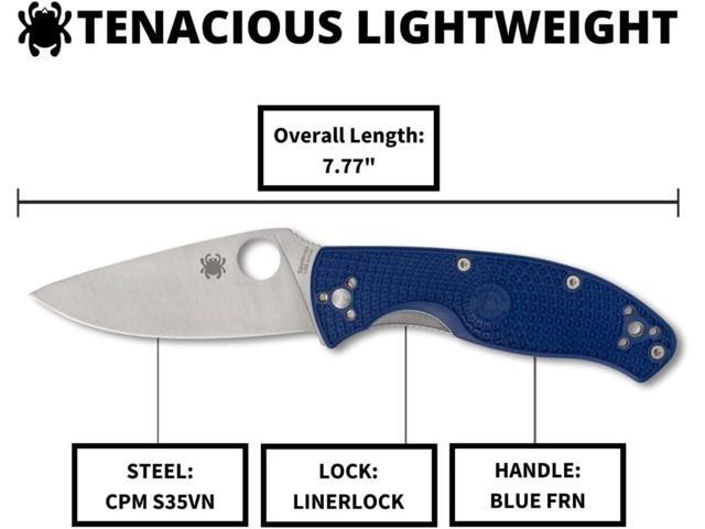 Spyderco Tenacious Lightweight Folding Utility Pocket Knife with 3.39-Inch CPM S35VN Steel Blade and Blue FRN Handle (PlainEdge)