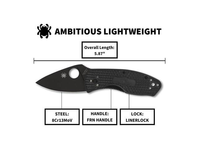 Spyderco Ambitious Lightweight Folding Pocket Knife with 2.31-Inch 8Cr13MoV Stainless Steel Blade and 3.58-Inch FRN Handle (Black)
