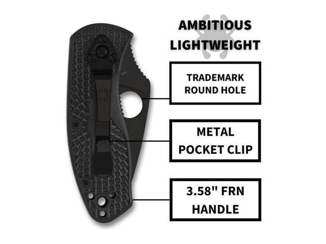 Spyderco Ambitious Lightweight Folding Pocket Knife with 2.31-Inch 8Cr13MoV Stainless Steel Blade and 3.58-Inch FRN Handle (Black)