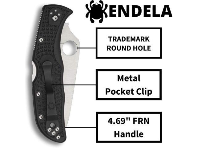 Spyderco Endela Lightweight Folding Knife with VG-10 Stainless Steel PlainEdge Blade and Durable Black FRN Handle