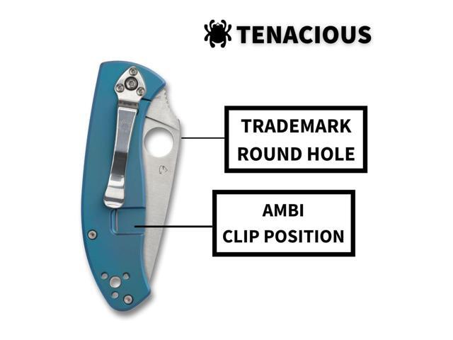 Spyderco Tenacious PlainEdge Folding Pocket Knife with 3.35-Inch 8Cr13MoV Blade, Reeve Integral Lock, and Blue Titanium Handle