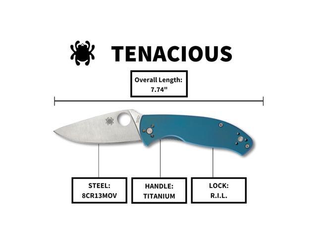 Spyderco Tenacious PlainEdge Folding Pocket Knife with 3.35-Inch 8Cr13MoV Blade, Reeve Integral Lock, and Blue Titanium Handle