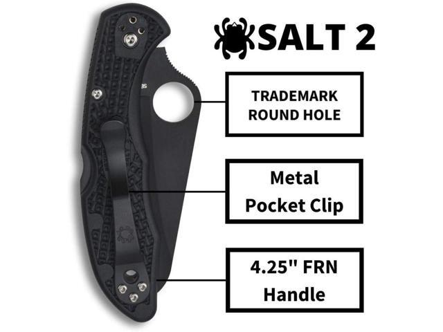 Spyderco Salt 2 Lightweight Knife with 3-Inch H-1 Ultra-Corrosion Resistant Steel Blade and Black FRN Handle (Black)
