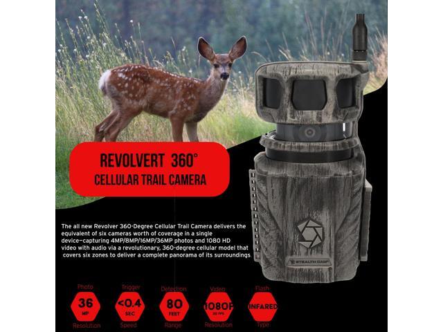 Stealth Cam Revolver 36MP Pro 360 Degree Cellular Trail Camera Bundle with Mounting Post, Solar Battery, 32GB Memory Card (4 Items)