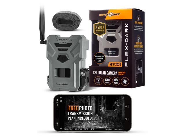 SPYPOINT FLEX-DARK GPS-Enabled Cellular Trail Camera with Dual-SIM Connectivity, 40MP Photos, 1080p Videos with Sound, and 4 LEDs (Gray)