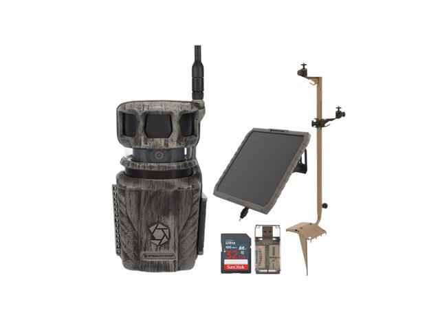 Stealth Cam Revolver 36MP Pro 360 Degree Cellular Trail Camera Bundle with Mounting Post, Solar Battery, 32GB Memory Card (4 Items)