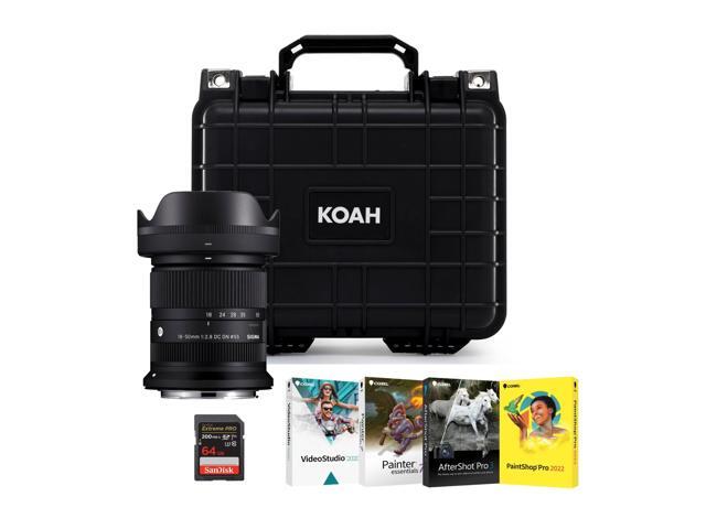 Sigma F2.8 DC DN Canon RF Mount Contemporary Lens Bundle with Weatherproof Hard Case, Bundle of 4 Softwares, and 64GB Extreme Pro SDXC UHS-I Memory...