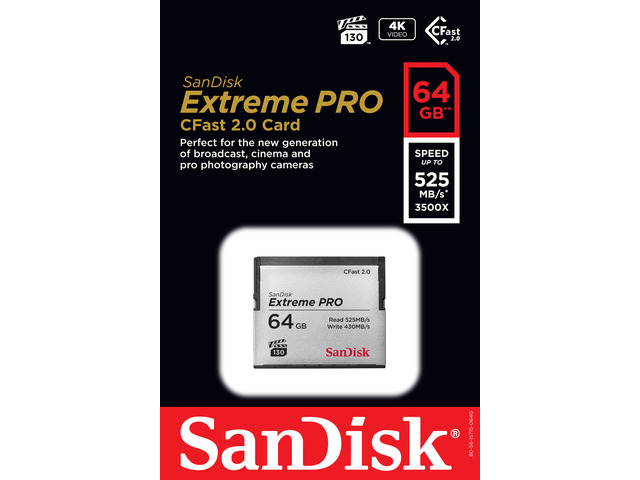 SanDisk - SDCFSP-064G-A46D - SanDisk Extreme Pro 64 GB CFast Card - 525 MB/s Read - 430 MB/s Write - Lifetime Warranty