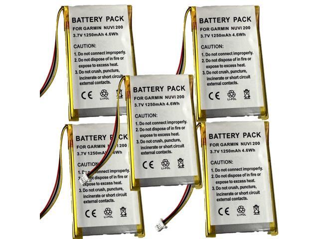 5x - 1250mAh Battery for GPS Garmin Nuvi 250W 252W 255 255W