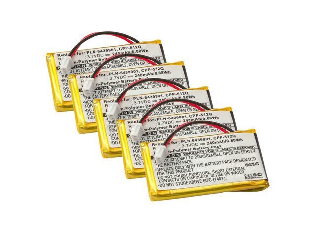 Battery 5-Pack for Plantronics CS50, CS55, HL10, Headsets 65358-01, 64399-01 - 230mAh 5x