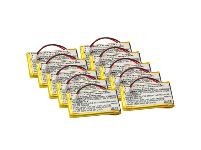 Battery 10-Pack for Plantronics CS50, CS55, HL10, Headsets 65358-01, 64399-01 - 230mAh 10x