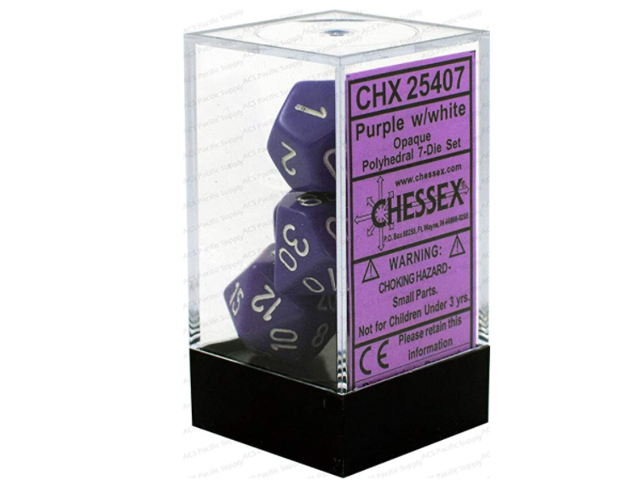 chessex chx25407 dice-opaque purple/white set