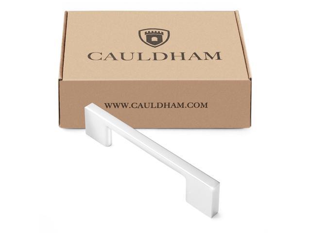 Cauldham 5 Pack Solid Kitchen Cabinet Pulls Handles (3-5/8' Hole Centers) - Modern Thin Profile Drawer/Door Hardware - Style M255 - Polished Chrome