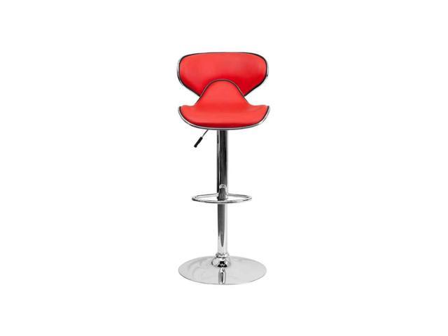 Photos - Chair Flash Furniture Contemporary Cozy Mid-Back Red Vinyl Adjustable Height Barstool with Chrom 