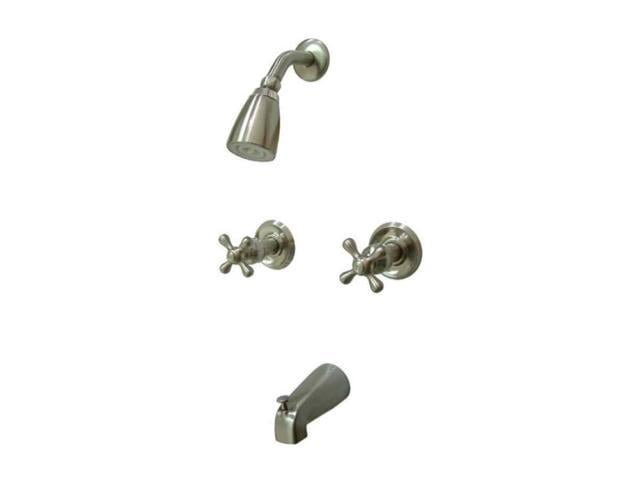 Photos - Other sanitary accessories Kingston Brass TWIN HANDLE T/S FAUCET W/DECOR CROSS HANDLE-Satin Nickel Finish 6633700774 