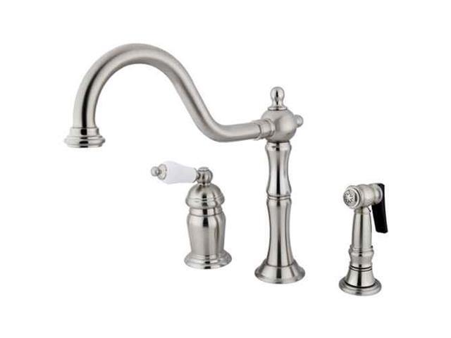 Kingston Brass KS181.PLBS Heritage Kitchen Faucet with Porcelain Lever Handle an, Satin Nickel