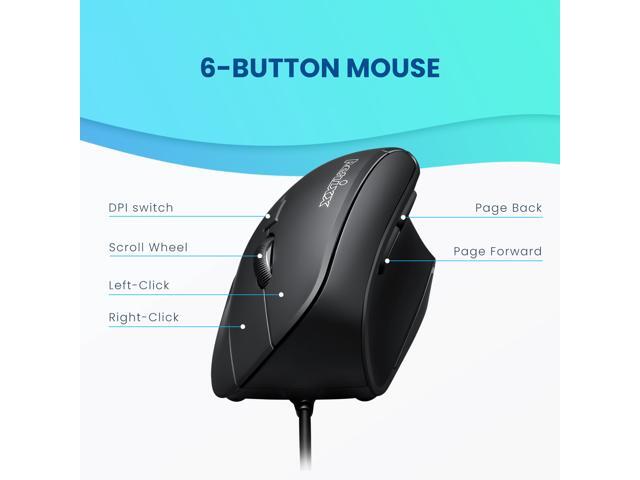 Perixx PERIMICE-515 Wired Ergonomic Vertical Mouse, 6 Button Optical Natural Ergo Mouse with 2 Level Switch 1000/1600, Right Handed