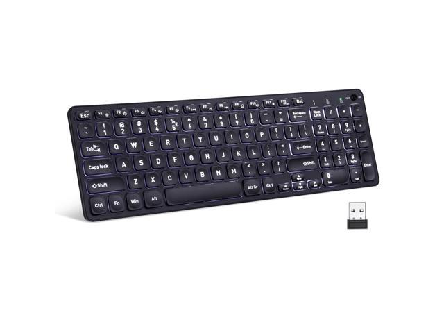 Perixx PERIBOARD-733B US Wireless Backlit Keyboard, X Type Scissor Keys, Big Print Letters, White Backlit, Black