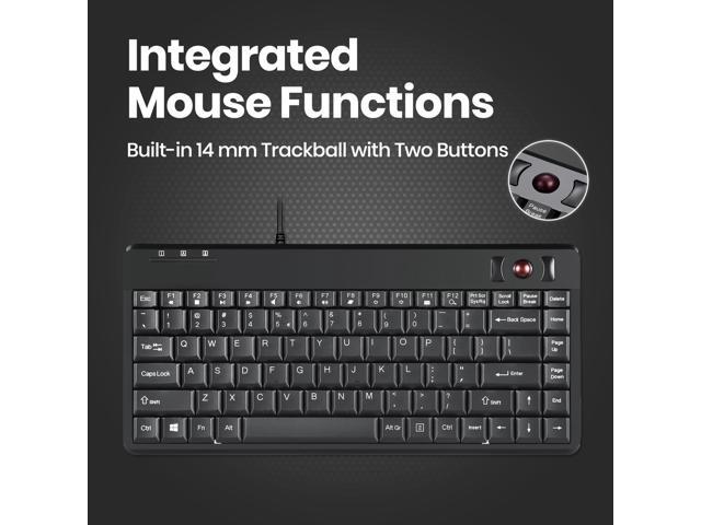 Perixx PERIBOARD-505H PLUS, Wired USB Trackball Keyboard - Built-in 2x USB 2.0 Hubs - Mini Design - Fit with Professional or Industrial Use - Built...