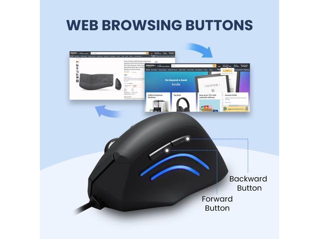 Perixx PERIMICE-508 Wired Programmable Vertical Ergonomic Mouse, Natural Vertical Mouse with 5 Programmable Buttons and 2 Level DPI, Right Handed