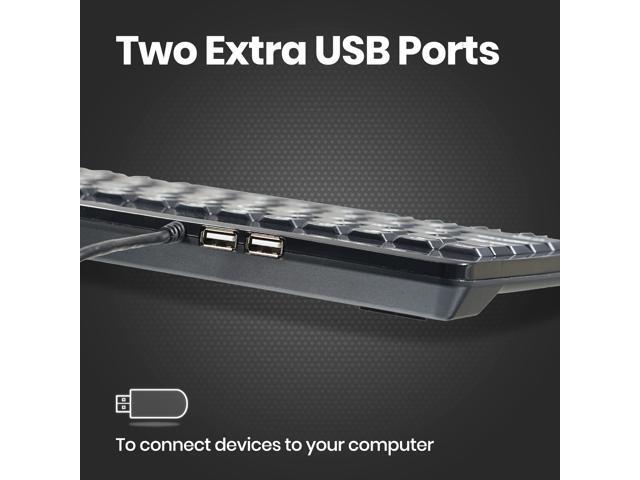 Perixx PERIBOARD-505H PLUS, Wired USB Trackball Keyboard - Built-in 2x USB 2.0 Hubs - Mini Design - Fit with Professional or Industrial Use - Built...