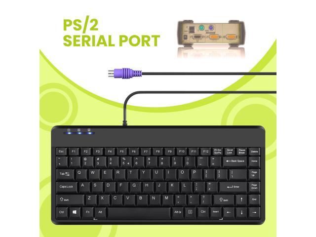 Perixx PERIBOARD-409P Mini PS/2 Keyboard - PS2 Interface - Piano Black Logo-Free Design - US English Layout - 12.40x5.79x0.79 Inch Compact Size -...