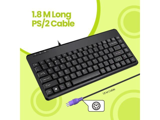 Perixx PERIBOARD-409P Mini PS/2 Keyboard - PS2 Interface - Piano Black Logo-Free Design - US English Layout - 12.40x5.79x0.79 Inch Compact Size -...