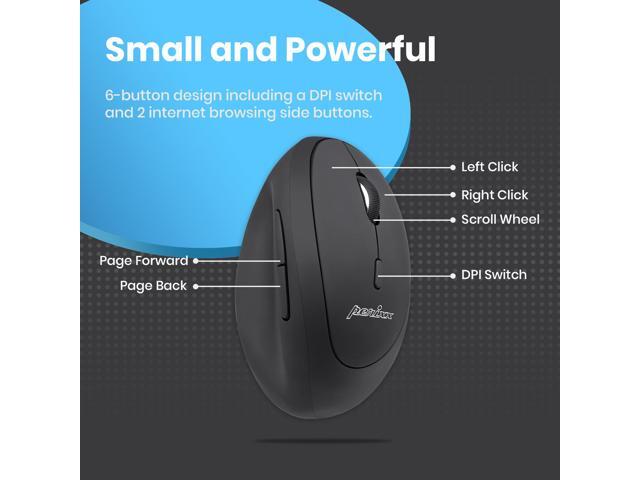 Perixx PERIMICE-719 Wireless 2.4GHz Ergonomic Small Vertical Optical Mouse - Portable Small Design - 3 Adjustable DPI(800/1200/1600) - Black -...