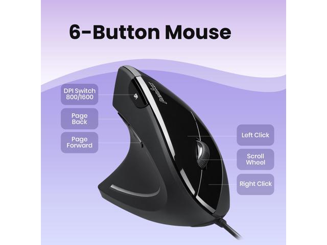 Perixx PERIMICE-513L Wired Left Handed Vertical Ergonomic Mouse 1000/1600 DPI 6 Buttons