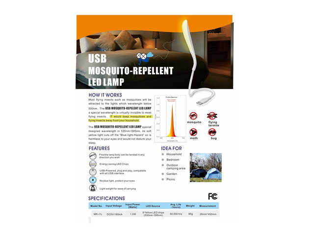 EPOWER MR-I7C Mosquito Repellent USB LED Night Lamp, Repels Mosquito, Moth, Termite, Bug Etc., Idea For Household, Bedroom, Camping, Garden, Picnic