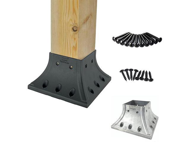 Myard 4X4 (Actual 3.5X3.5) Inches Aluminum Deck Post Base Cover Flange with Screws for Decking Patio Railing Handrail Fence Anchor (Qty 1, Black)