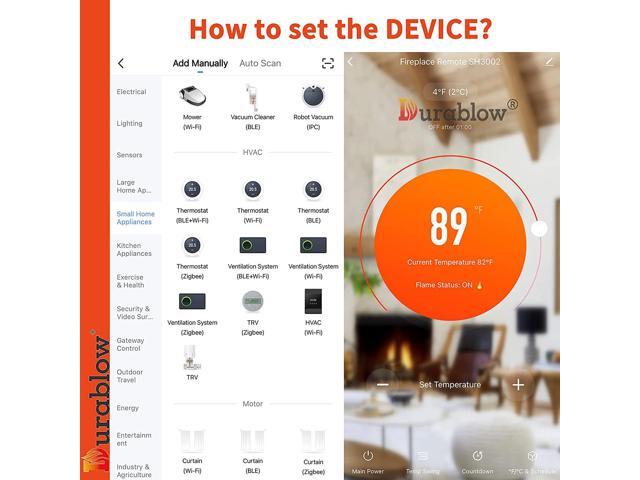 Durablow SH3001 Gas Fire Fireplace Remote Control Kit (On/Off, Smart Functions (Wifi, Plastic Case))