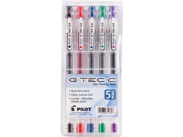 Pilot G-Tec-C4 Gel Rolling Ball Pen, Ultra Fine Point 0.4 mm, Assorted, 5/Pack