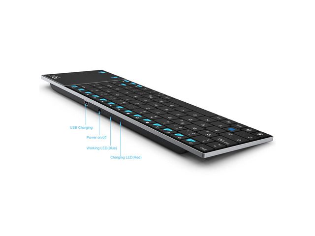 Rii K12 UltraSlim Wireless Keyboard Mouse Touchpad Metal Tablet/Phone (BLACK)