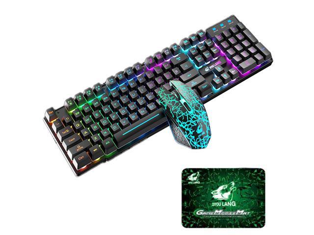 Rainbow Backlit Wireless Gaming Keyboard and Mouse Set, Rechargeable Waterproof Mechanical Feel Keyboard and Gaming Mouse for Gamer Laptop PC